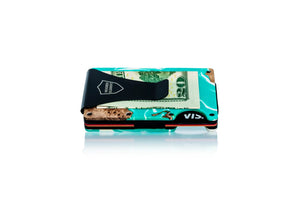 Wood & Resin Smart Wallet - Turquoise & White
